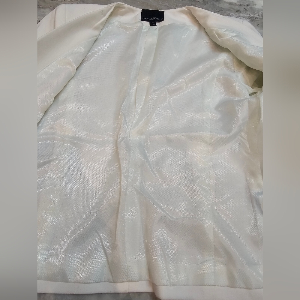 Cynthia Rowley Women’s Medium Ivory Open Front Blazer Jacket Lined Long Sleeve - Picture 10 of 13